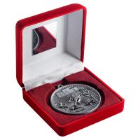 Red Velvet Box And 60mm Medal Athletics Trophy Antique Silver 4in - New 2019