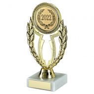 Gold-Blue Plastic Wreath Holder On Marble Trophy - 6.75in - New 2022
