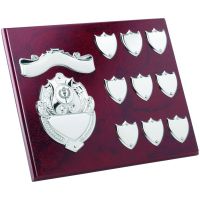 Rosewood Plaque Chrome Fronts 9 Record Shield Trophy Awards 8 X 10in