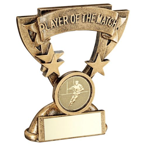 Bronze-Gold Player Of The Match Mini Cup With Rugby Insert And Plate - 3.75in - New 2022
