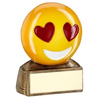 Bronze Yellow Red Heart Eyes Emoji Figure Trophy 2.75in - New 2019