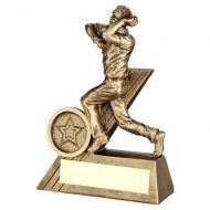 Bronze-Gold Mini Male Cricket Bowler Figure With Plate - 4.75in - New 2022