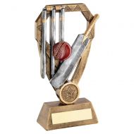 Bronze Pewter Gold Cricket Bat with Ball and Stumps On Diamond Trophy Award 8 : New 2020